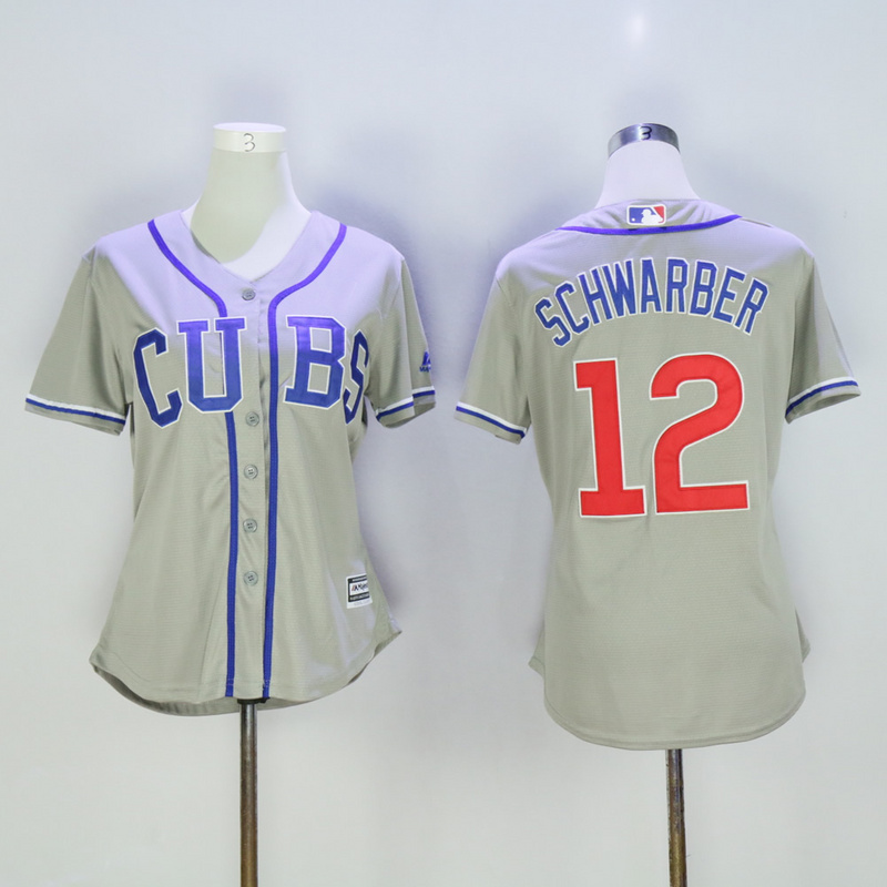 Women Chicago Cubs #12 Schwarber Grey MLB Jerseys->chicago cubs->MLB Jersey